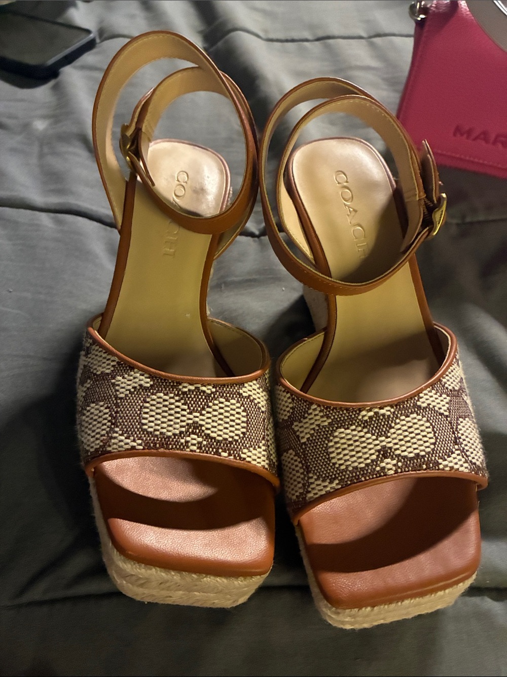 Coach Brown Signature Platform Espadrille Sandals